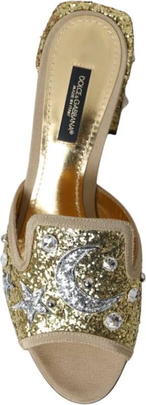 Dolce & Gabbana Gouden Pailletten Leren Hakken Sandalen Yellow Dames