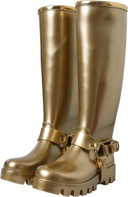 Dolce & Gabbana Gouden PVC regenlaarzen stijlvolle afwerking Yellow Dames