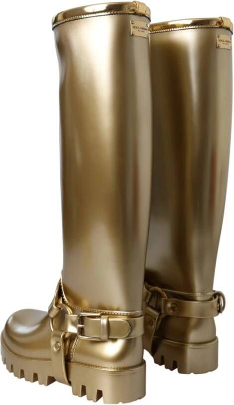 Dolce & Gabbana Gouden PVC regenlaarzen stijlvolle afwerking Yellow Dames