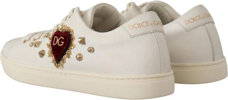 Dolce & Gabbana Gouden Studded Heart Leren Sneakers White Dames