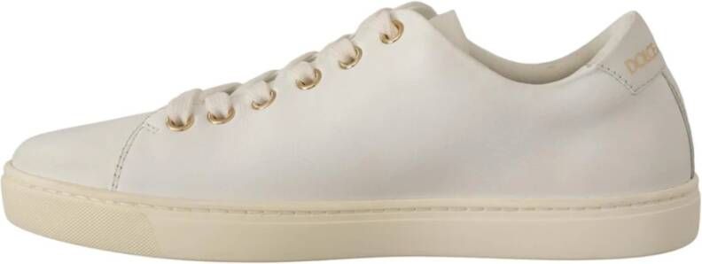 Dolce & Gabbana Gouden Studded Heart Leren Sneakers White Dames