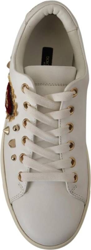 Dolce & Gabbana Gouden Studded Heart Leren Sneakers White Dames