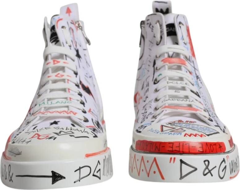 Dolce & Gabbana Graffiti Print High Top Sneakers White Heren