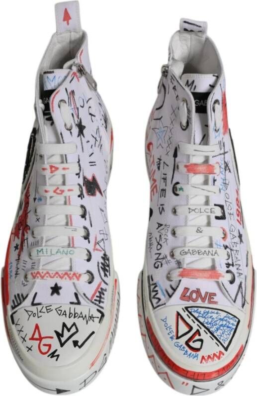 Dolce & Gabbana Graffiti Print High Top Sneakers White Heren