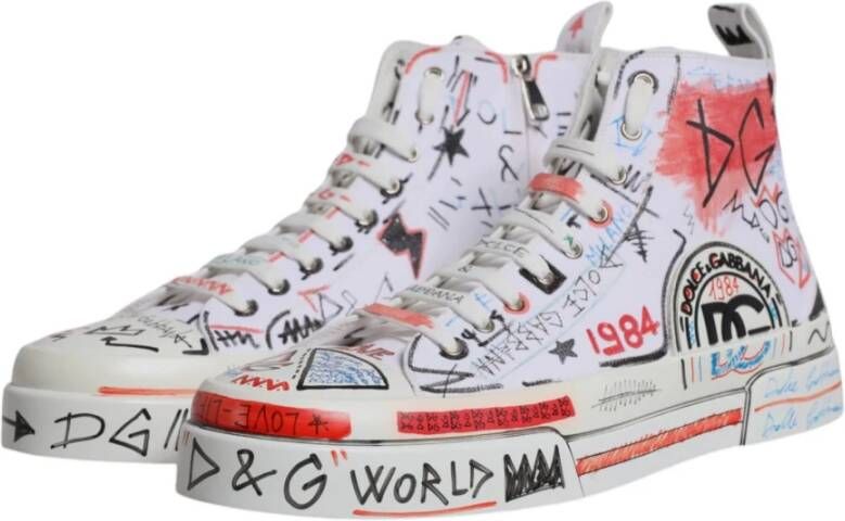 Dolce & Gabbana Graffiti Print High Top Sneakers White Heren