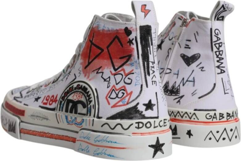 Dolce & Gabbana Graffiti Print High Top Sneakers White Heren