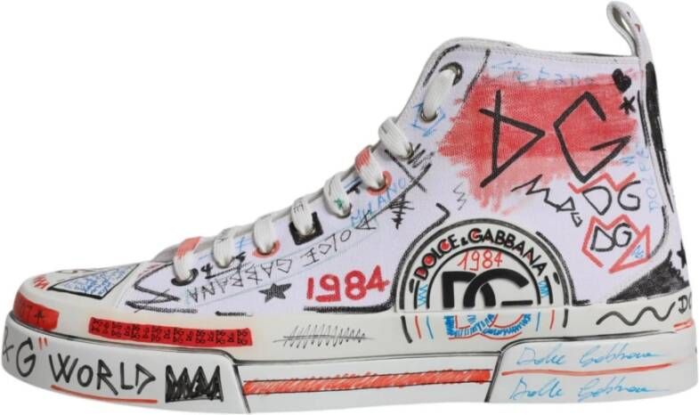 Dolce & Gabbana Graffiti Print High Top Sneakers White Heren