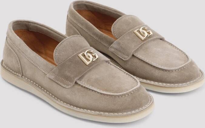 Dolce & Gabbana Grijze Medium Loafer Schoenen Beige Dames