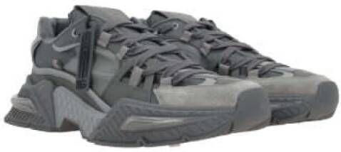 Dolce & Gabbana Grijze Nylon en Suède Lage Sneakers met Reflecterende Details Gray Heren