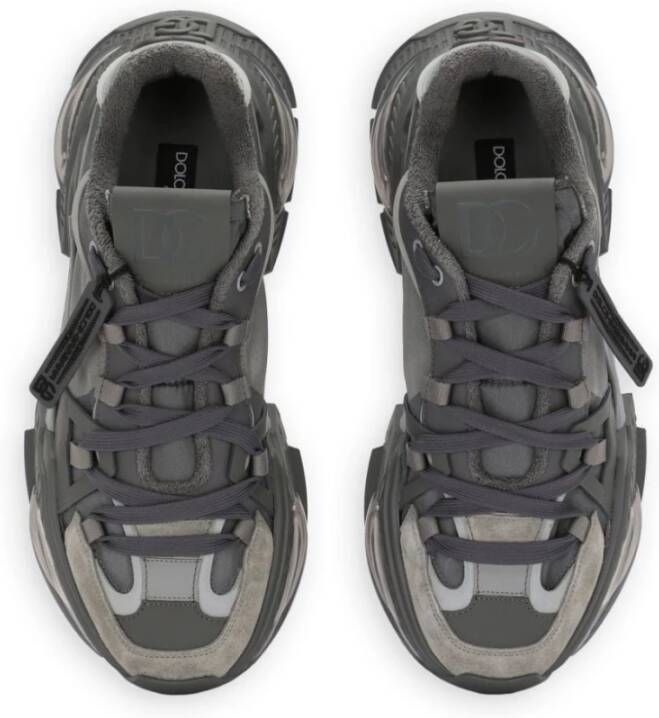 Dolce & Gabbana Grijze Nylon en Suède Lage Sneakers met Reflecterende Details Gray Heren