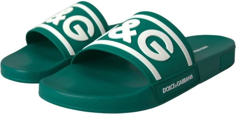 Dolce & Gabbana Groen Wit Rubber Strand Sandalen Green Heren