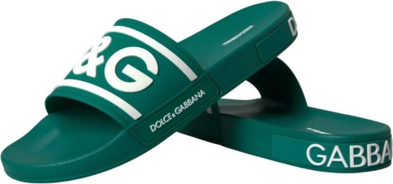 Dolce & Gabbana Groen Wit Rubber Strand Sandalen Green Heren