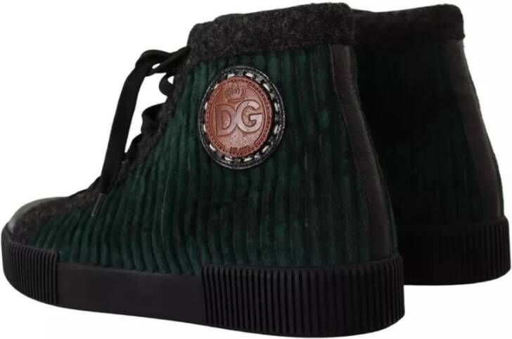 Dolce & Gabbana Groen Zwart Corduroy High Top Sneakers Black Heren