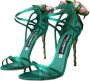 Dolce & Gabbana Groene Bloem Satijnen Enkelband Sandalen Green Dames - Thumbnail 3