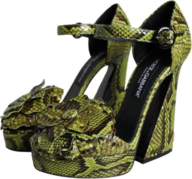 Dolce & Gabbana Groene exotische leren enkelband hakken sandalen schoenen Green Dames