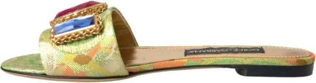 Dolce & Gabbana Groene Kristal Jacquard Platte Sandalen Green Dames