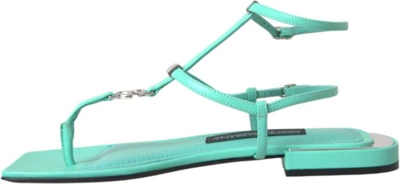 Dolce & Gabbana Groene leren enkelband platte sandalen Blue Dames