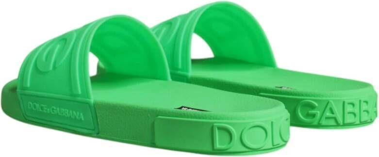 Dolce & Gabbana Groene Leren Slides Sandalen Green Heren