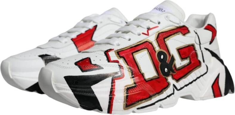 Dolce & Gabbana Handgeschilderde Leren Sneakers Rode Details Multicolor Heren