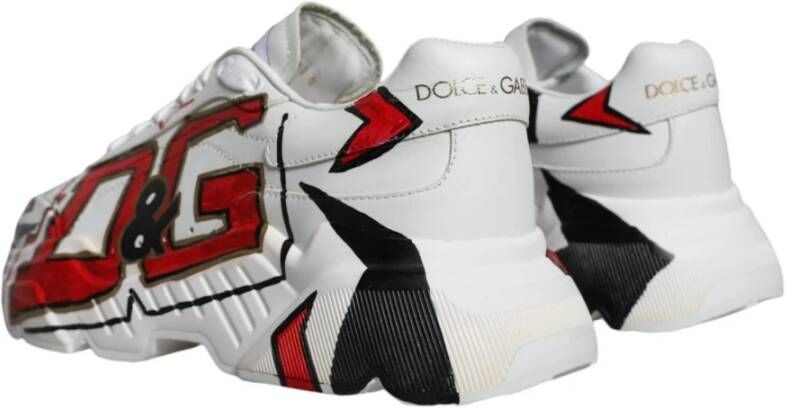 Dolce & Gabbana Handgeschilderde Leren Sneakers Rode Details Multicolor Heren