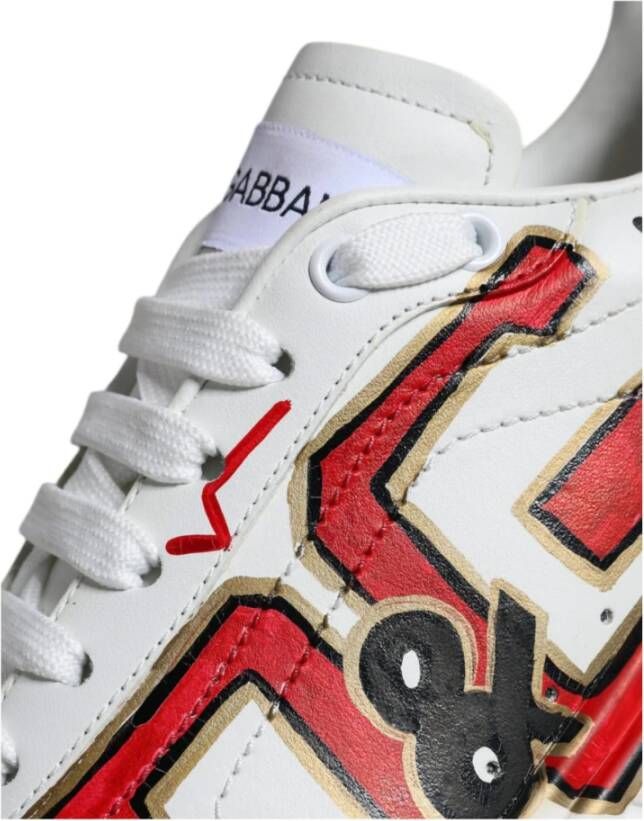 Dolce & Gabbana Handgeschilderde Leren Sneakers Rode Details Multicolor Heren