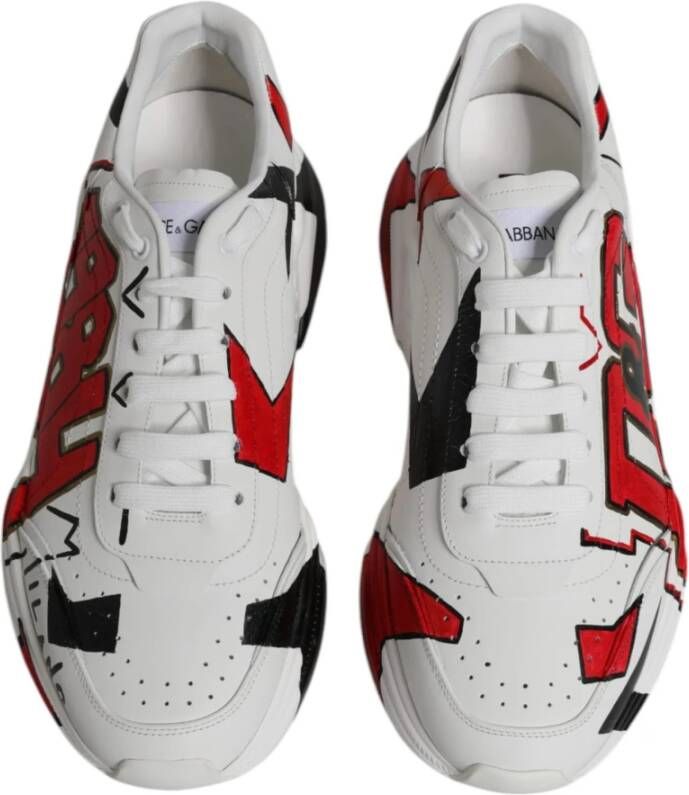 Dolce & Gabbana Handgeschilderde Leren Sneakers Rood Wit Multicolor Heren