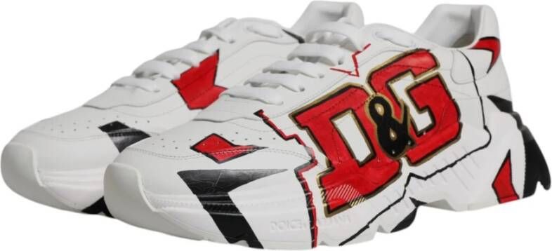 Dolce & Gabbana Handgeschilderde Leren Sneakers Rood Wit Multicolor Heren