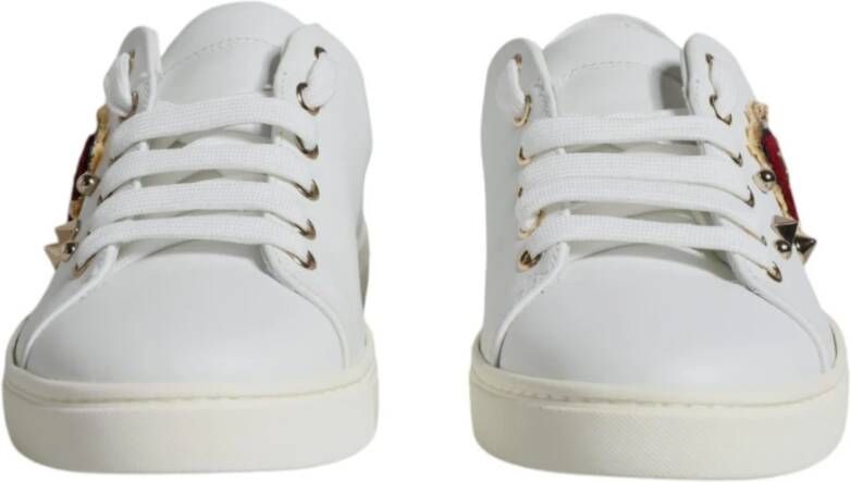 Dolce & Gabbana Heilige Hart Studded Leren Sneakers White Dames