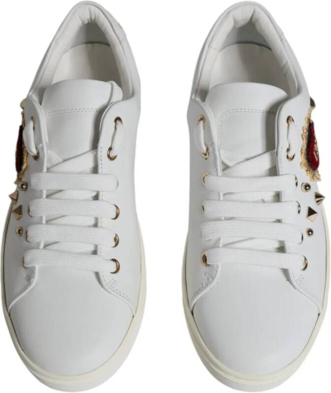 Dolce & Gabbana Heilige Hart Studded Leren Sneakers White Dames