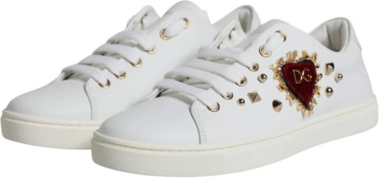 Dolce & Gabbana Heilige Hart Studded Leren Sneakers White Dames