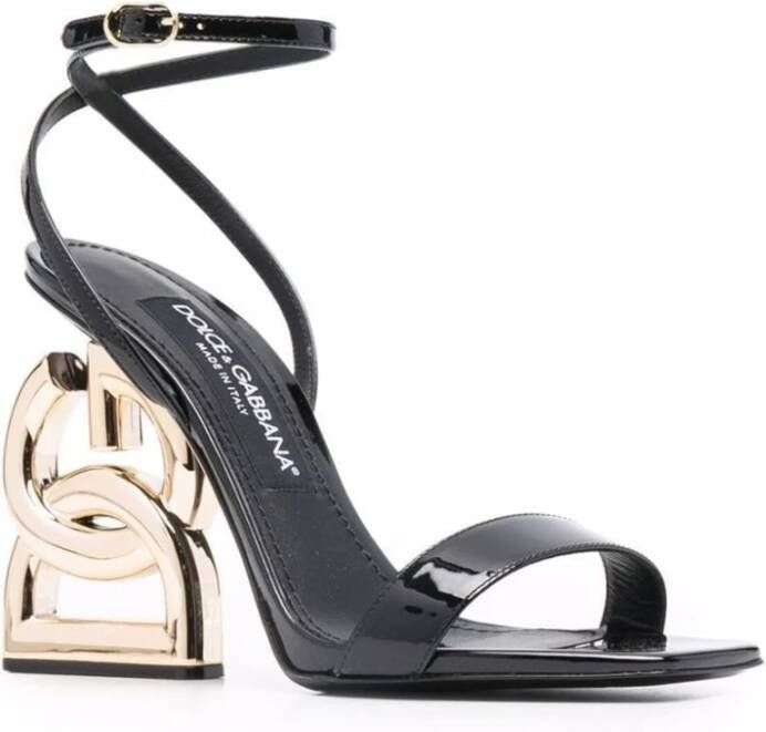 Dolce & Gabbana Metalen Monogram Hak Leren Sandalen Black Dames