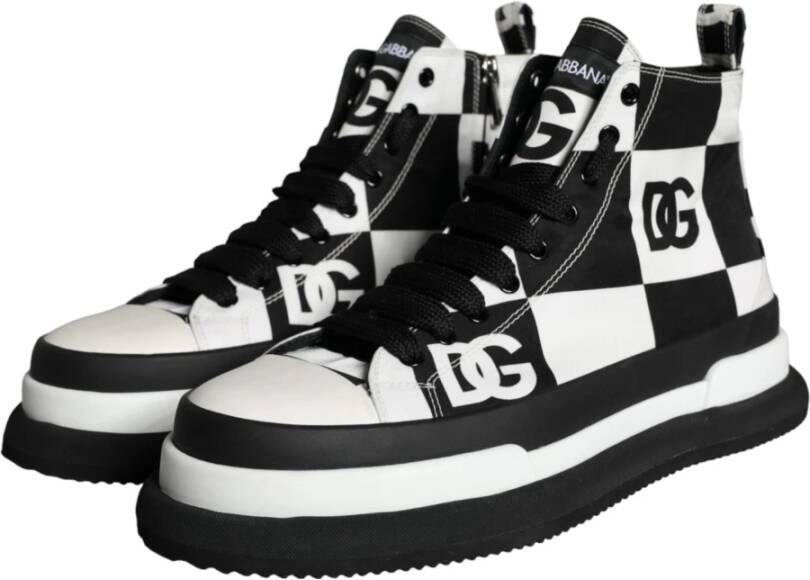 Dolce & Gabbana Hoge Top Geruite Sneakers Schoenen Black Heren