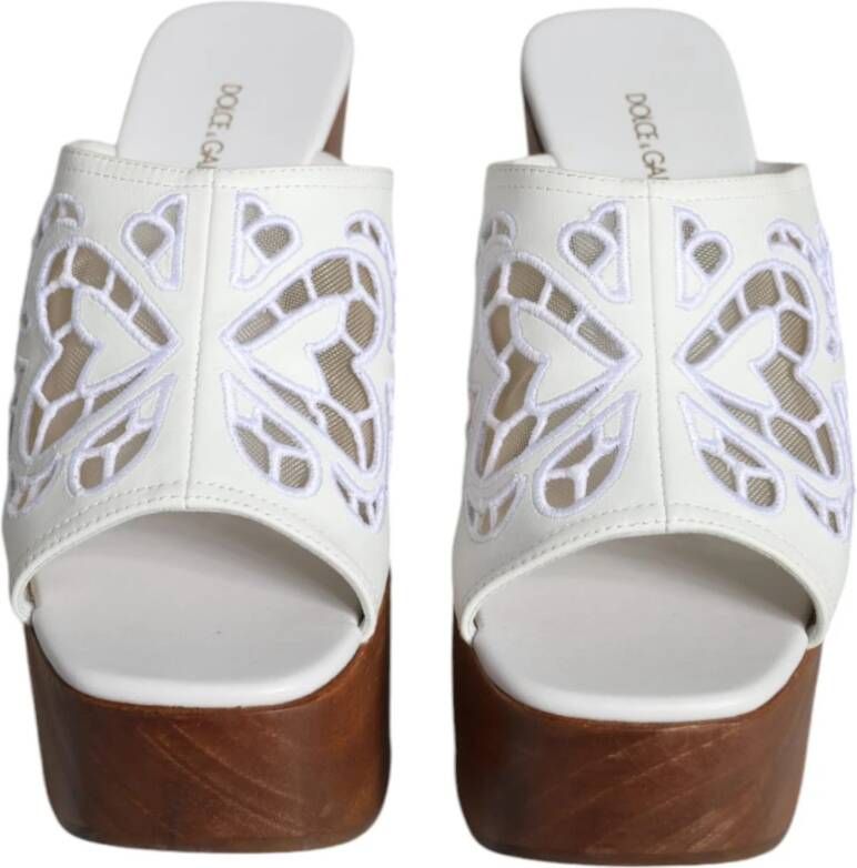 Dolce & Gabbana Houten Sleehak Muilezels Slides Schoenen White Dames