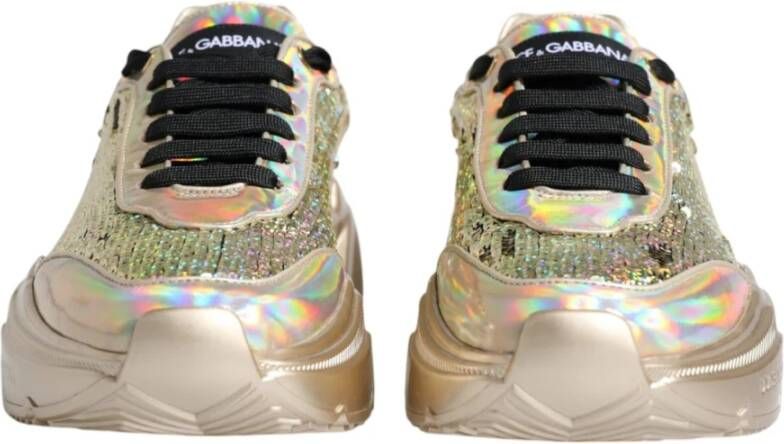 Dolce & Gabbana Iridescent Sequin Low-Top Sneakers met Rubberen Zool Yellow Heren