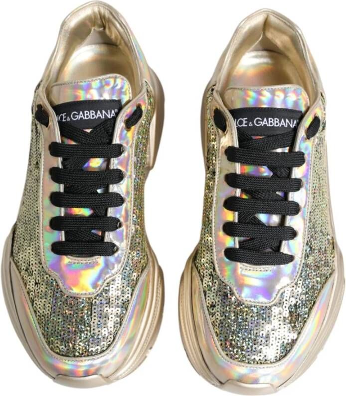 Dolce & Gabbana Iridescent Sequin Low-Top Sneakers met Rubberen Zool Yellow Heren