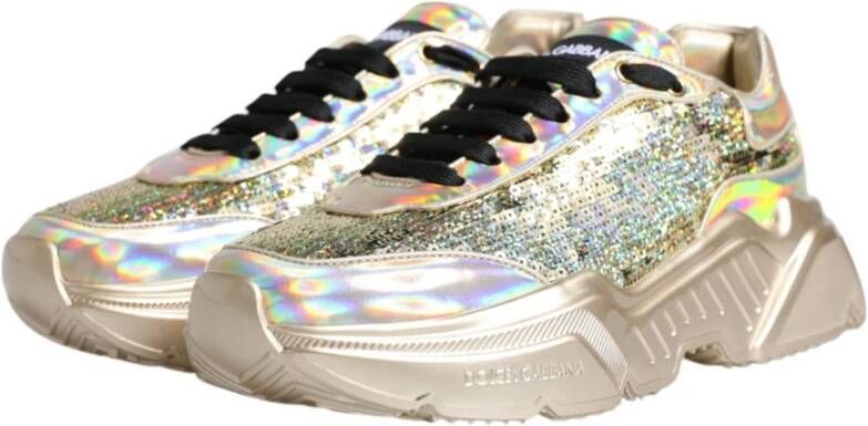 Dolce & Gabbana Iridescent Sequin Low-Top Sneakers met Rubberen Zool Yellow Heren