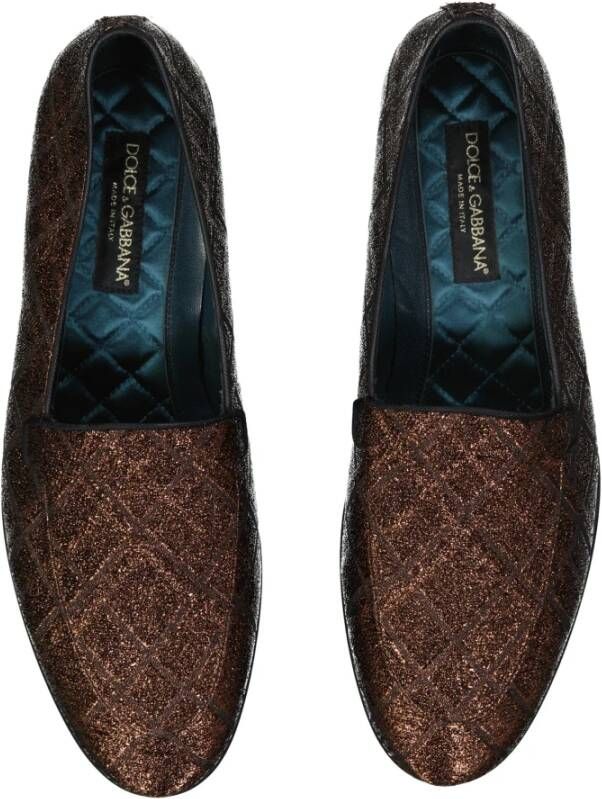 Dolce & Gabbana Jacquard Loafers met Gouden Logo Brown Heren