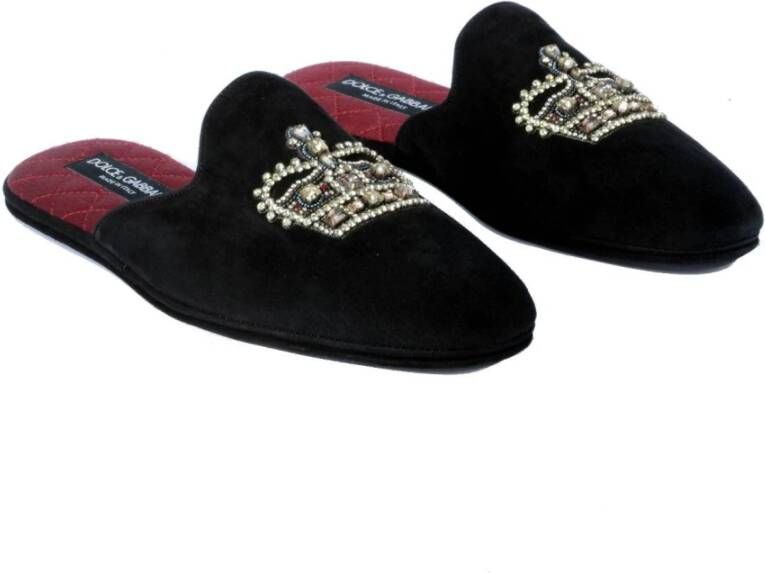 Dolce & Gabbana Jeweled Crown Marcello Slippers Black Heren