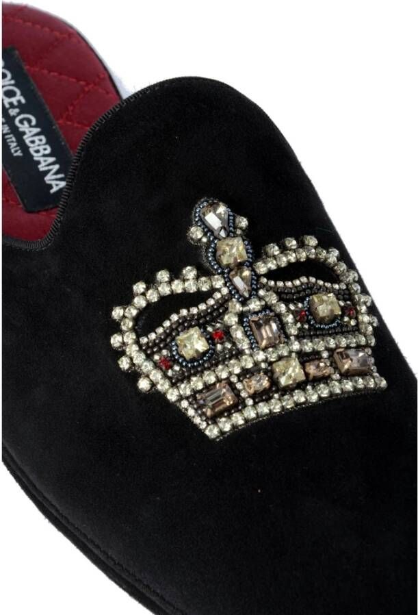 Dolce & Gabbana Jeweled Crown Marcello Slippers Black Heren