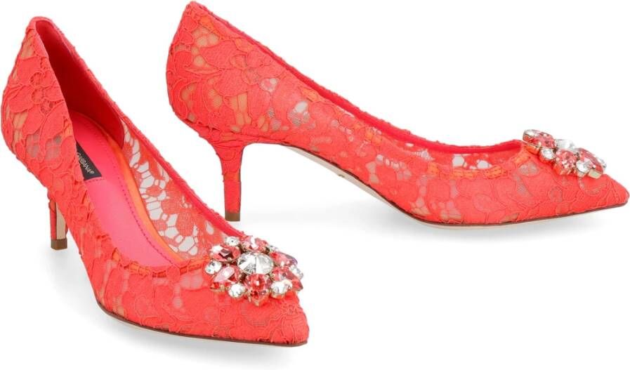 Dolce & Gabbana Kant Bloem Puntige Neus Pump Red Dames