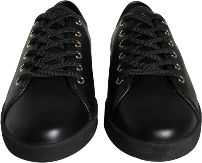 Dolce & Gabbana Klassieke Zwarte Gouden Leren Sneakers Schoenen Black Heren