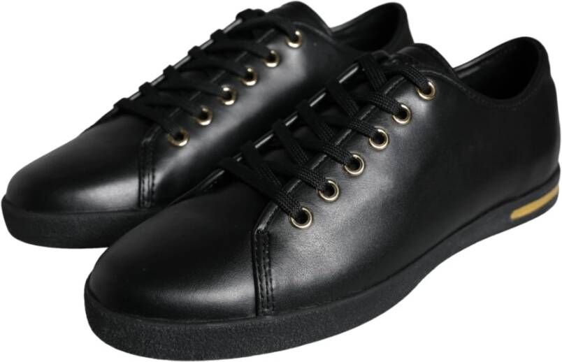 Dolce & Gabbana Klassieke Zwarte Gouden Leren Sneakers Schoenen Black Heren