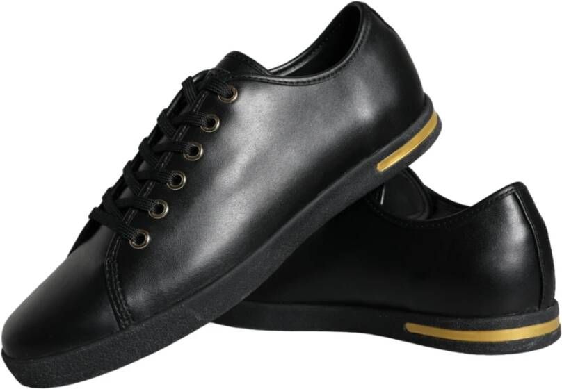 Dolce & Gabbana Klassieke Zwarte Gouden Leren Sneakers Schoenen Black Heren