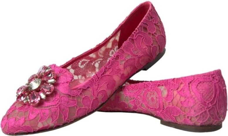 Dolce & Gabbana Kristal Ballet Flats Roze Logo Pink Dames