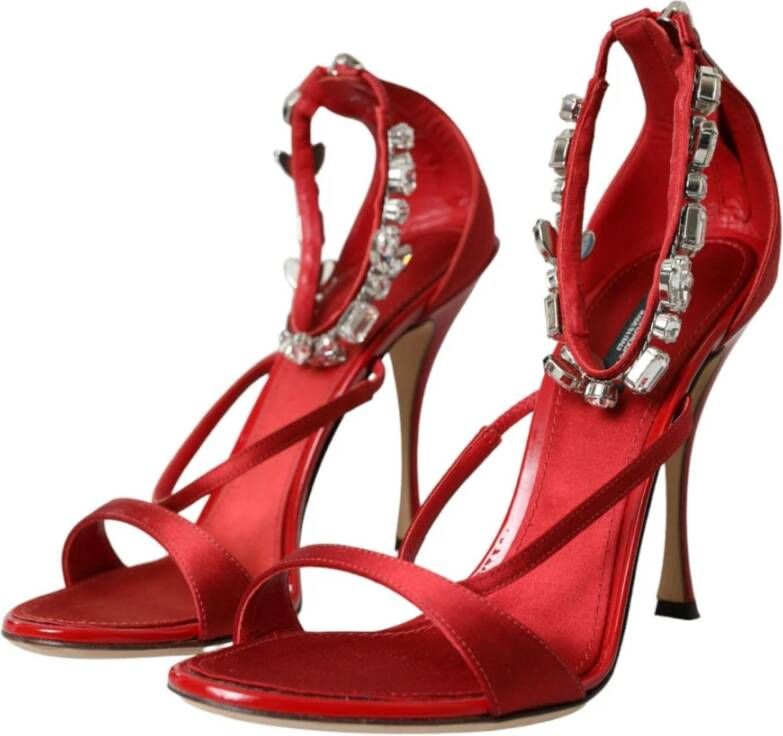 Dolce & Gabbana Kristal Enkelband Rode Sandalen Red Dames