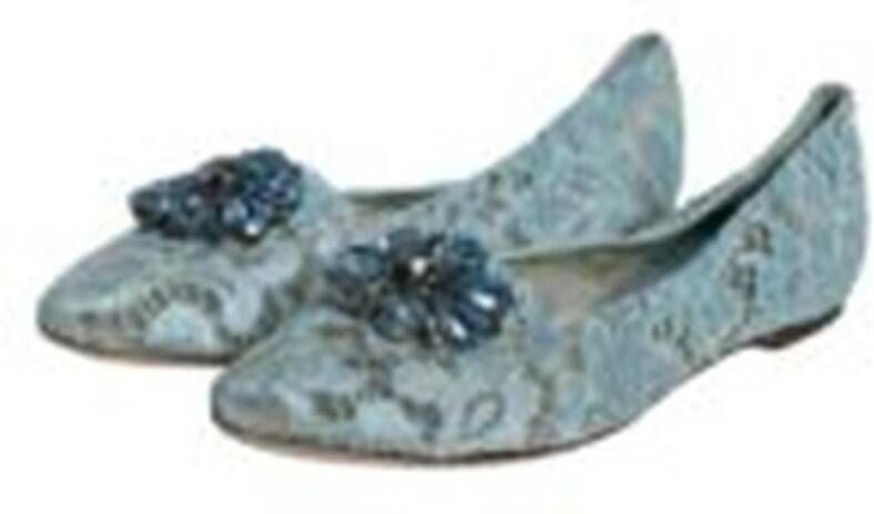 Dolce & Gabbana Kristal Kant Ballet Platte Schoenen Blue Dames