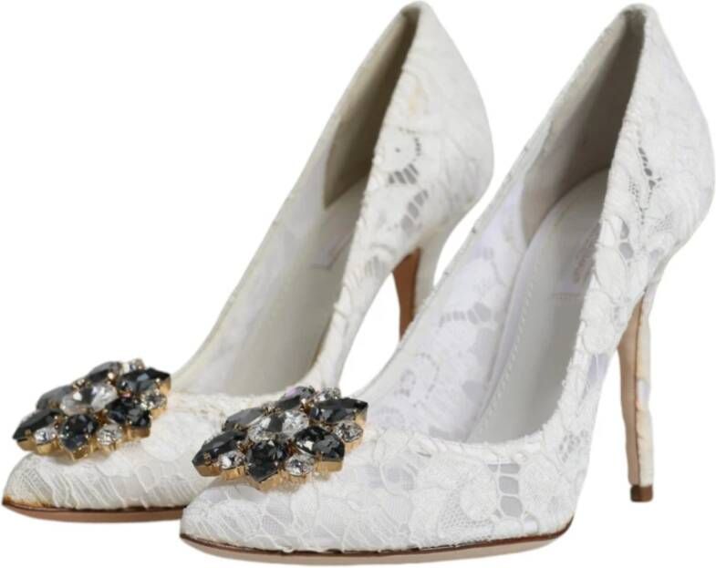 Dolce & Gabbana Kristal Kant Hak Pumps Wit White Dames