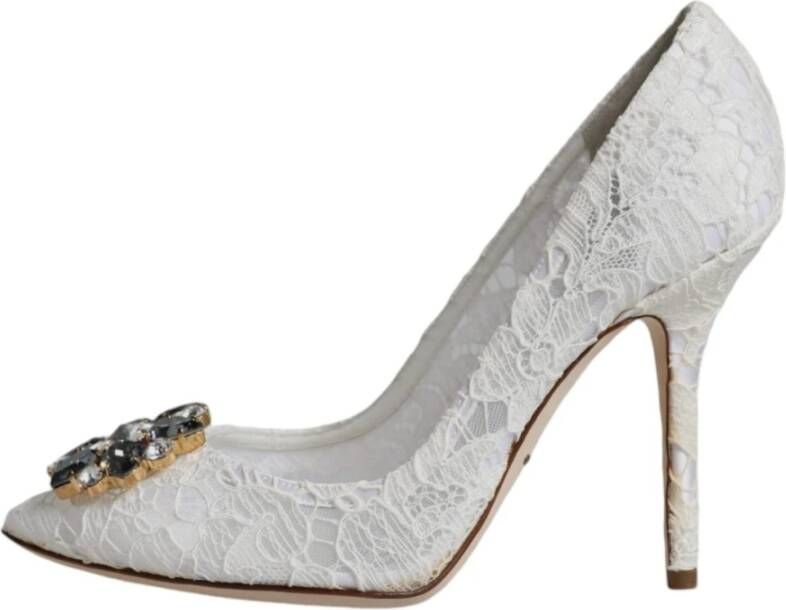 Dolce & Gabbana Kristal Kant Hak Pumps Wit White Dames