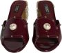 Dolce & Gabbana Kristal Leren Slides Sandalen Maroon Gold Brown Dames - Thumbnail 2