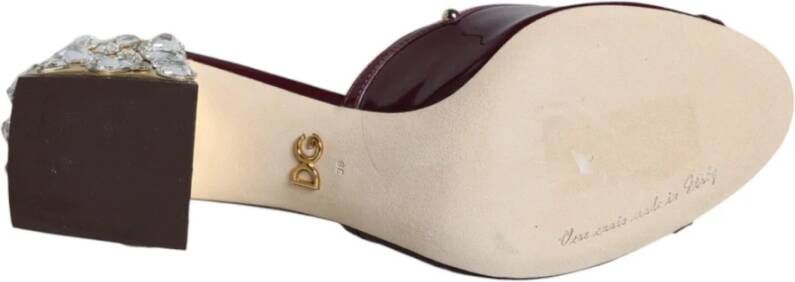 Dolce & Gabbana Kristal Leren Slides Sandalen Maroon Gold Brown Dames